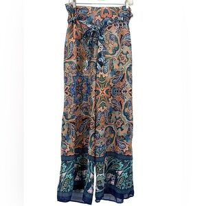 Truth NYC Paisley Wide Leg Paperbag Waist Boho Beach Festival Pants, XL